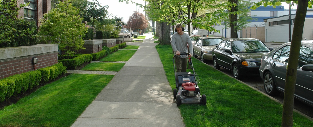 mowing grass